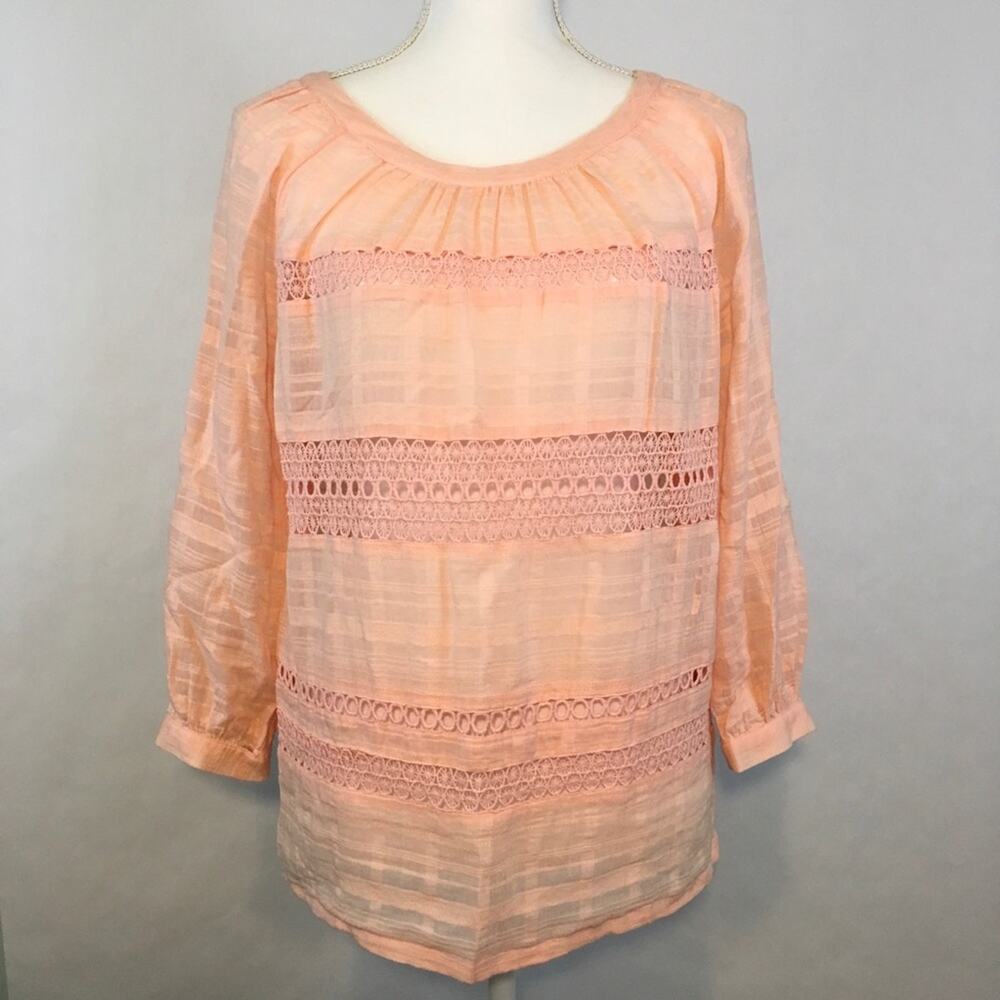 LOFT Women's Peasant Blouse Size S Pink Eyelet